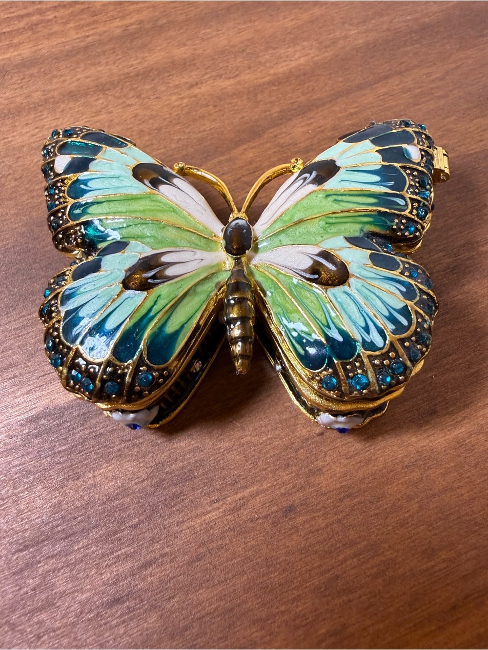 Butterfly Enamel Jewelry Trinket Box - Green & Teal